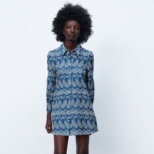 100% Cotton Zara Blue and White Long Sleeve Dress